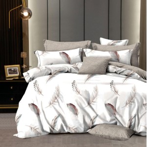 Lenjerie pat dublu,  FINET, 6 piese, Grej, pene