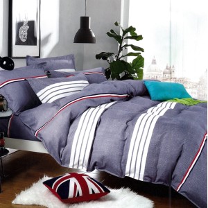 Lenjerie pat dublu,  FINET, 6 piese, Gri, dungi