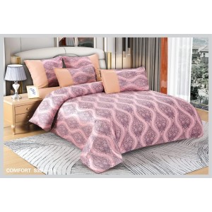 Lenjerie de Pat dublu, din Catifea Royală Velvetto, East Comfort, 6 piese – Răsfăț Premium și Confort de Lux, Cu Tehnologie de Broderie Digitală, Roz