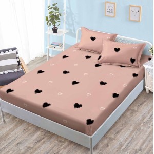 Cearsaf cu elastic, FINET, 160x200cm, 2 fete de perne 50x70cm, Maro, inimioare