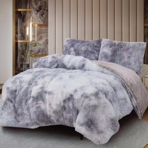 Lenjerie Cocolino Fluffy Super Pufoasă, Set 4 Piese, Pat Dublu, Cearșaf cu elastic – Căldură și Confort Premium, Ideală pentru Nopți Friguroase, Gri degrade