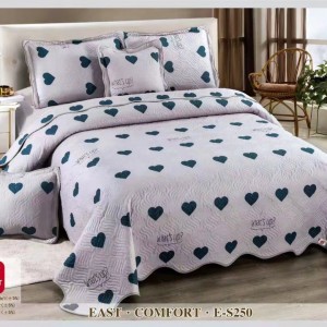 Cuvertură Pat Dublu, 5 Piese, Bumbac 100% Imprimat – Calitate Premium, Exact ca în Poză, cu Imprimeu Durabil, Gri, Bleumarin, inimioare