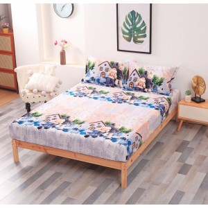 Cearsaf cu elastic CoCoLiNo Polar, 180x200x25cm, 2 fete de perne 50x70cm, Gri, Bleu, casute