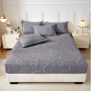 Cearsaf cu elastic COCOLINO, 180x200x25cm, 2 fete de perne, fluturi, Gri inchis