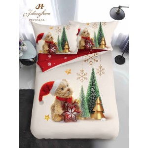 Lenjerie pat 1 PERSOANA, BUMBAC FINET, 4 piese, Identică cu Poza, Craciun, Crem, Multicolor, brăduți, ursulet Lenjerie pat 1 PERSOANA, BUMBAC FINET, 4 piese, Identică cu Poza, Craciun, Crem, Multicolor, brăduți, ursulet