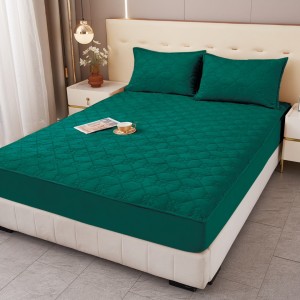 Husă Matlasată Tip Topper din Catifea 180x200cm, cu 2 Fețe de Pernă 50x70cm -  Somn Odihnitor și Susținere pentru Spate, Verde Smarald