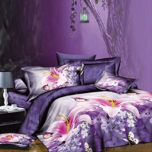Lenjerie pat dublu, 4 piese, IMPRIMEU 3D Multiplicat Multiplicat, Microfibra, Mov, fluturi, flori Lenjerie pat dublu, 4 piese, IMPRIMEU 3D Multiplicat Multiplicat, Microfibra, Mov, fluturi, flori
