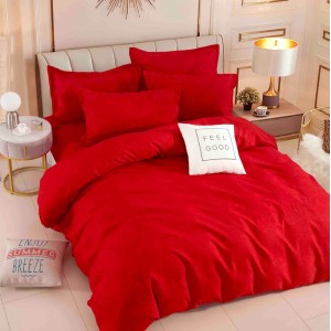 Lenjerie pat dublu,  FINET, 6 piese, Jojo Home, Rosu, model floral