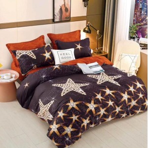 Lenjerie pat dublu cu doua feţe, bumbac satinat, 4 piese,  Negru, stelute