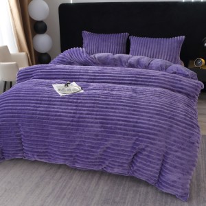 Lenjerie de Pat Dublu, 4 piese, Blăniță Artificială de Iepure Cocolino, Model Gofrat – Moale, Călduroasă și Elegantă pentru Nopți de Vis, Mov