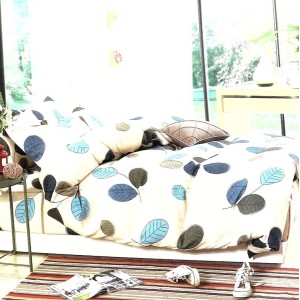 Lenjerie pat dublu,  FINET, 6 piese, Bej, frunze