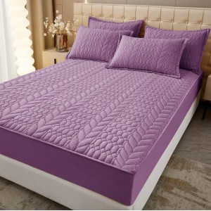 Husã matlasatã tip topper din catifea, 160x200cm + 2 fete de perna 50x70cm, mov