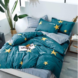 Lenjerie pat dublu cu doua feţe, bumbac satinat, 4 piese,  Turquoise, stelute