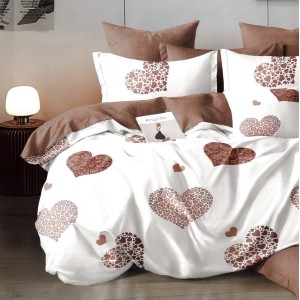Lenjerie pat dublu,  FINET, 6 piese, Maro, inimioare