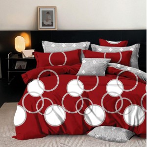 Lenjerie pat dublu,  FINET, 6 piese, Rosu, cercuri