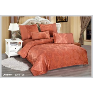 Lenjerie de Pat dublu, din Catifea Royală Velvetto, East Comfort, 6 piese – Răsfăț Premium și Confort de Lux, Cu Tehnologie de Broderie Digitală, Cărămiziu