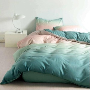 Lenjerie pat dublu cu doua feţe, bumbac satinat, 4 piese,  Verde