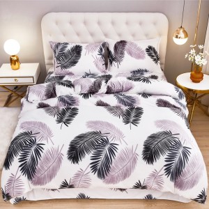 Lenjerie pentru Pat Dublu, Cocolino Premium, 4 Piese – Plușată, Groasă, și Călduroasă, Ideală pentru Iarnă –  Confort Maxim, Antișifonare, Alb, Negru, frunze