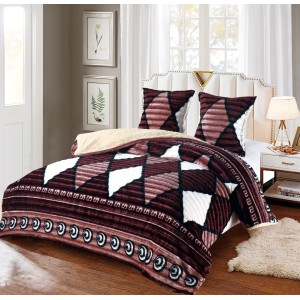 Pilota CoCoLiNo Frizzy cu blanita, matlasata, 200x230cm, cu fete de perna 60x60cm, Crem, Maro, Romburi