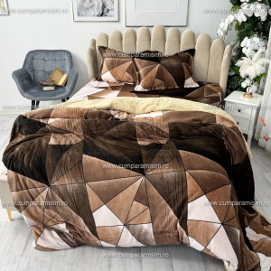 Lenjerie pat dublu, Super Pufoasa COCOLINO cu BLANITA, 4 piese, Maro, forme geometrice