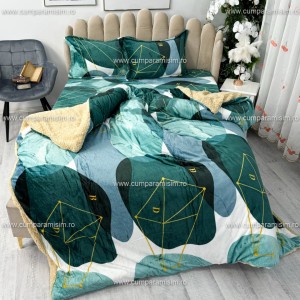 Lenjerie pat dublu, Super Pufoasa COCOLINO cu BLANITA, 4 piese, Verde, model clasic