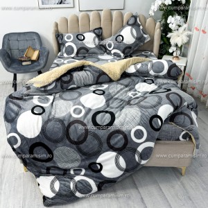 Lenjerie pat dublu, Super Pufoasa COCOLINO cu BLANITA, 4 piese, Gri, cercuri