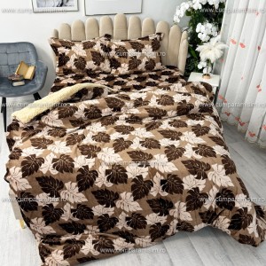 Lenjerie pat dublu, Super Pufoasa COCOLINO cu BLANITA, 4 piese, Maro, frunze de toamna