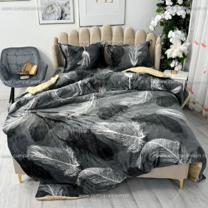 Lenjerie pat dublu, Super Pufoasa COCOLINO cu BLANITA, 4 piese, Gri, pene