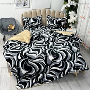 Lenjerie pat dublu, Super Pufoasa COCOLINO cu BLANITA, 4 piese, Gri-Negru, model abstract