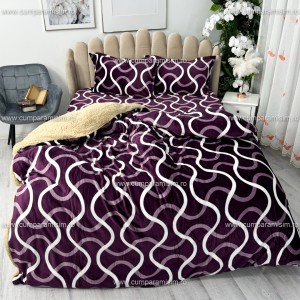 Lenjerie pat dublu, Super Pufoasa COCOLINO cu BLANITA, 4 piese, Mov, dungi