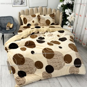 Lenjerie pat dublu, Super Pufoasa COCOLINO cu BLANITA, 4 piese, Bej, cercuri