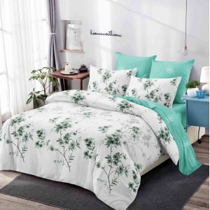 Lenjerie pat dublu,  FINET, cu elastic, 6 piese, Verde, crengute