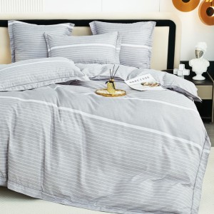 Lenjerie de Pat Dublu, Super Premium,  Finet Ranforsat – Set Exclusivist 6 Piese, Ambalat în Cutie de Lux, Gri, Alb, dungi