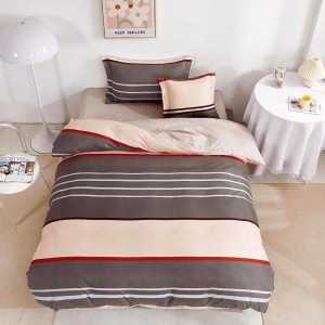 Lenjerie pat 1 PERSOANA,  FINET, 4 piese, cu ELASTIC, Maro, dungi