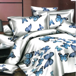 Lenjerie pat dublu,  FINET, 6 piese, Albastru, fluturi