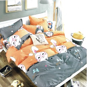 Lenjerie pat dublu,  FINET, 6 piese, Gri, iepurasi