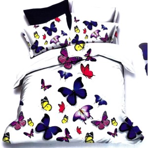 Lenjerie pat dublu, FINET, 6 piese, Albastru, fluturasi Lenjerie pat dublu, FINET, 6 piese, Albastru, fluturasi