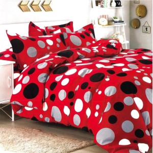 Lenjerie pat dublu, FINET, 6 piese, Rosu, cercuri Lenjerie pat dublu, FINET, 6 piese, Rosu, cercuri