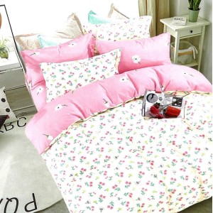 Lenjerie pat dublu, FINET, 6 piese, Roz, floricele Lenjerie pat dublu, FINET, 6 piese, Roz, floricele