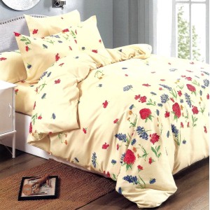 Lenjerie pat dublu, FINET, 6 piese, Bej, flori Lenjerie pat dublu, FINET, 6 piese, Bej, flori