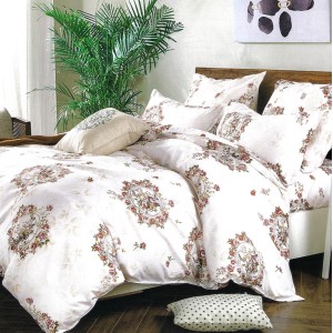 Lenjerie pat dublu, FINET, 6 piese, Bej, flori Lenjerie pat dublu, FINET, 6 piese, Bej, flori