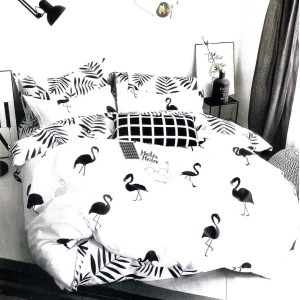 Lenjerie pat dublu, FINET, 6 piese, Alb-Negru, flamingo Lenjerie pat dublu, FINET, 6 piese, Alb-Negru, flamingo