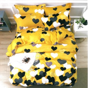 Lenjerie pat dublu, FINET, 6 piese, Galben, inimioare Lenjerie pat dublu, FINET, 6 piese, Galben, inimioare