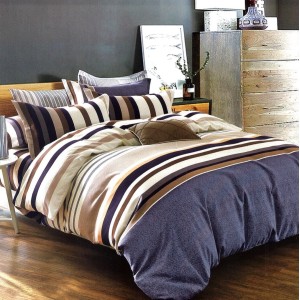 Lenjerie pat dublu,  FINET, 6 piese, Bej, dungi