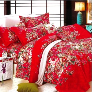 Lenjerie pat dublu, FINET, 6 piese, Rosu, flori Lenjerie pat dublu, FINET, 6 piese, Rosu, flori