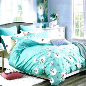 Lenjerie pat dublu, FINET, 6 piese, Bleu aqua, flori Lenjerie pat dublu, FINET, 6 piese, Bleu aqua, flori