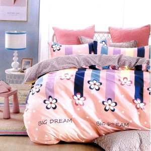 Lenjerie pat dublu,  FINET, 6 piese, Roz, floricele, buline