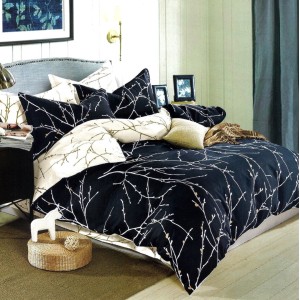 Lenjerie pat dublu,  FINET, 6 piese, Negru, crengute