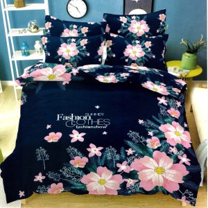 Lenjerie pat dublu,  FINET, 6 piese, Roz, flori