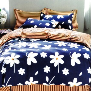 Lenjerie pat dublu,  FINET, 6 piese, Bleumarin, flori